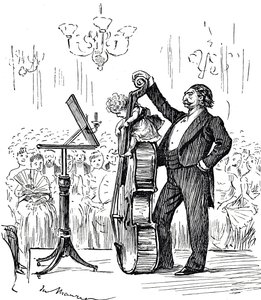 Cartoon over muzikale wonderkinderen die steeds jonger leken te worden door George du Maurier