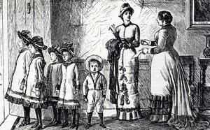 Cartoon die een moeder met haar kroost toont door George du Maurier