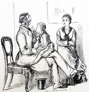 Kind gefascineerd door rubber gebruikt om kunstgebitten te bevestigen door George du Maurier