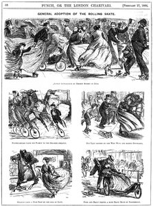Algemene adoptie van de rolschaats. George du Maurier cartoons uit Punch