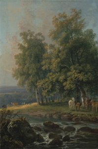 Paarden en vee bij een rivier door George the Elder Barret