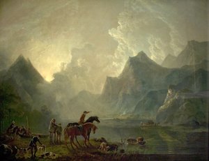 Llanberis Lake en Dolbadarn Castle, Noord-Wales, 1777 door George the Elder Barret