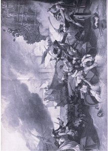 De Slag bij La Hogue, 23-24 mei 1692: Vernietiging van de Franse vloot, illustratie uit British Battles on Land and Sea, 1915 door George the Elder Chambers
