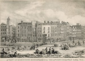 Een uitzicht op High Street, Southwark, Londen, zijnde de oude weg door George the Elder Scharf