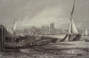 Lambeth Paleis en Kerk vanaf Millbank door George the Younger Barret
