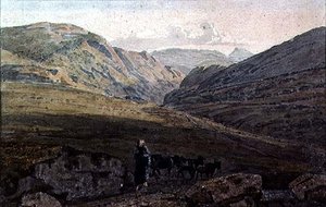 Bergachtig Landschap - Avond door George the Younger Barret