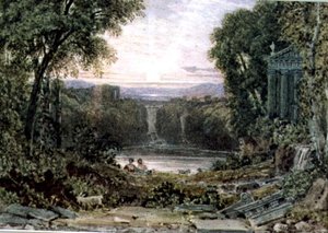 Zonsondergang, Tivoli door George the Younger Barret