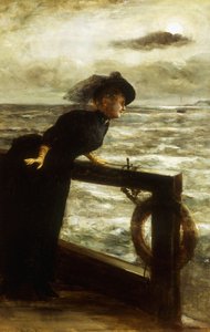 Dame in het Zwart bij de Zee door George van den Bos