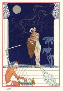 Een koningin ruikt geurige rook, oud Egypte, 1928 door Georges Barbier