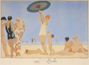 Au lido. Mensen op een strand door Georges Barbier