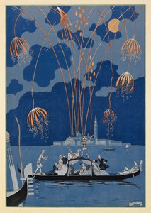En bateau. Vuurwerk in Venetië. Mensen in een gondel door Georges Barbier