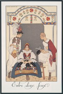 Falbalas et Fanfreluches, Almanak voor 1923, Entre deux feux, door George Barbier, prent