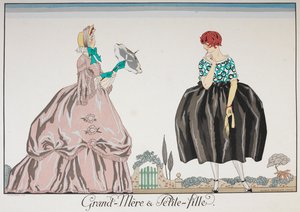 Grootmoeder en Kleindochter. Een oudere vrouw en een jong meisje door Georges Barbier