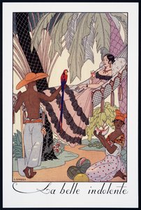 La Belle Indolente, lithografie uit Falbalas et Fanfreluches, Almanach des Modes Presentes, Passees et Futures, Frankrijk, 20e eeuw door Georges Barbier