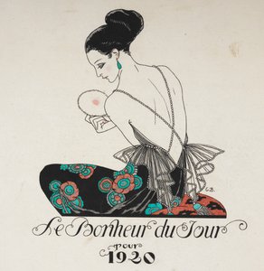 Le bonheur du jour. Een vrouw in een bloemenjurk. door Georges Barbier