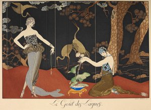 De smaak van lakken. Twee vrouwen voor een gelakt scherm. door Georges Barbier