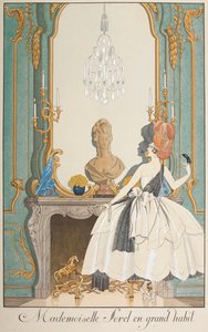 Mademoiselle Sorel in groot kostuum door Georges Barbier