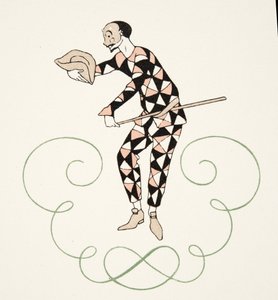 Pierrot uit Personages de Comedie, uitgegeven 1922 door Georges Barbier