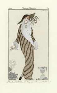 Sabeljas met witte vossenbont, uit Costumes Parisien, uitgegeven 1912