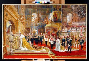 Kroning van tsaar Alexander III van Rusland (1845-1894) en keizerin Maria Feodorovna (Dagmar van Denemarken) (1847-1928) - Werk van Georges Becker (1845-1909) door Georges Becker
