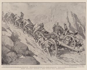 Paardartillerie die een diepe nullah bij Bloemfontein oversteekt door Georges Bertin Scott