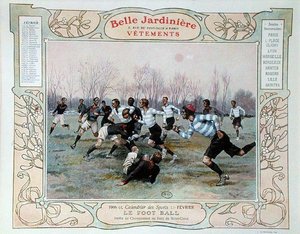 Rugby, illustratie voor februari uit een kalender voor de kledingwinkel 