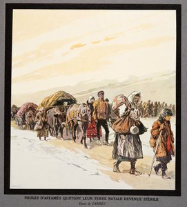 Exodus van hongerige mensen uit hun vaderland, uit Histoire des Soviets, uitgegeven 1922 door Georges Carrey
