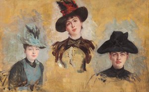Drie vrouwen met hoeden door Georges Clairin