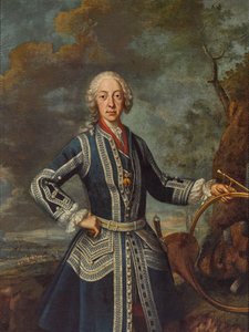 Maximiliaan III Jozef in jachtkleding door Georges Desmarées
