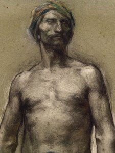 Studie van naakte man met tulband (detail) (circa 1888). George Desvallieres (1861-1950). Pastel op papier. Musée des Beaux-Arts de la Ville de Paris, Petit Palais.