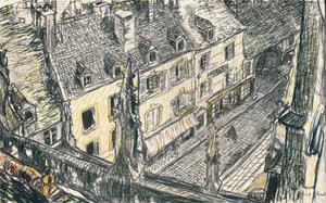 Een Straat in Valogne, ca. 1911 door Georges Dupuis