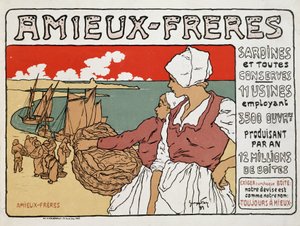 Reclame voor sardines en ingeblikt voedsel Amieux-Frères, door Georges Fay