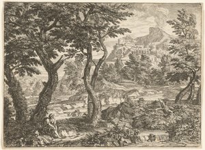 Landschap met een rustende reiziger