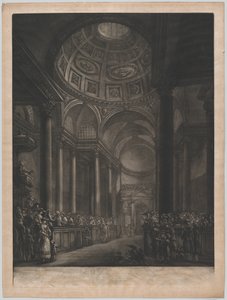 Een uitzicht van de binnenkant van St. Stephens Walbrook, gedaan naar de tekening in zijn Majesteit