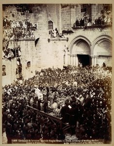 Ceremonie van de voetwassing, Kerk van het Heilig Graf, Jeruzalem door Georges Jeannin