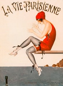 Zwemmer op duikplank, Illustratie uit "La Vie Parisienne" door Georges Leonnec