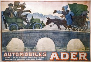 Conflict tussen de kar en de auto, ca 1910 (poster) door Georges Meunier