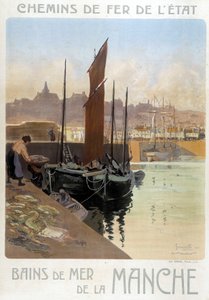 De zeebaden van het Kanaal (Uitzicht op de haven van Granville) - Poster van de Staatsspoorwegen, door Meunier door Georges Meunier