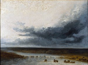 Landschap met vissers bij de monding van een rivier door Georges Michel