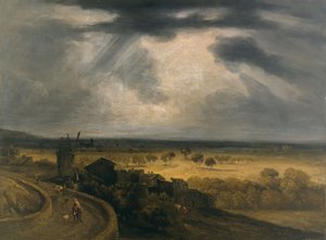 Montmartre landschap met windmolen, ca 1810-20 (olieverf op papier op hardboard op doek)