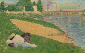 De Seine met kleding aan de oever Studie voor baders in Asnières, 1883-1884