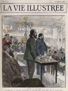 Algemeen Congres van Socialistische Organisaties, gehouden in Parijs in december 1899, in het Gymnasium Japy - Jean Jaures (1859-1914) en Eugene Fournier (1857-1914) tekening door Georges Redon - la vie illustree van 1899
