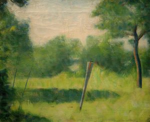 Landschap met een paal door Georges Seurat