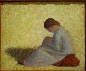 Boerin zittend in het gras door Georges Seurat