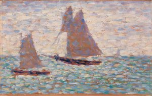Twee Zeilboten bij Grandcamp door Georges Seurat