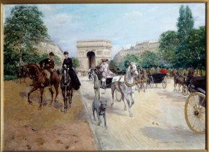 Ruiters en koppelaars op de avenue du bois in Parijs door Georges Stein