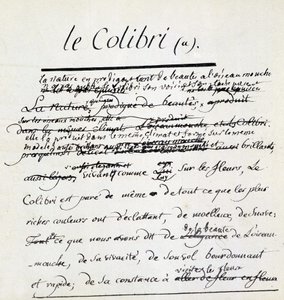Buffon-manuscript over de kolibrie. sd. 18e eeuw