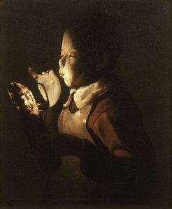 Jongen die bij een Lamp Blaast door Georges de La Tour