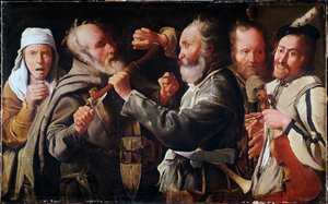 Ruzie tussen muzikanten (olieverf op doek) door Georges de La Tour
