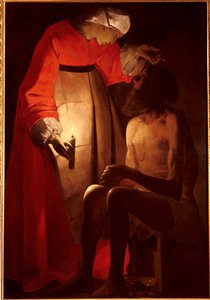 Job wordt uitgescholden door zijn vrouw. Schilderij door Georges De La Tour (1593-1652)